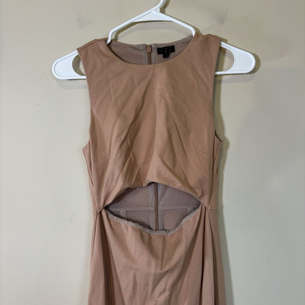 NBD Women's Small Long Dress Beige Nude Cutout Slit Stretch